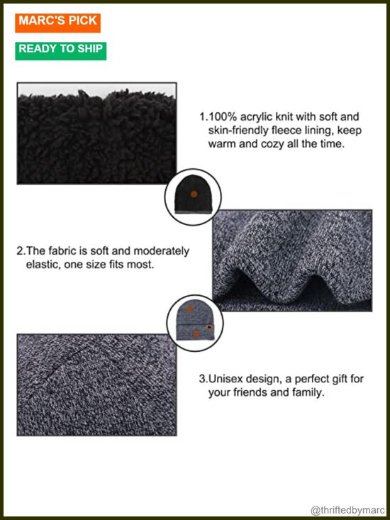 Winter Beanie Hat Scarf and Touch Screen Gloves 3-Piece Set Fleece Lined Unisex main image 5